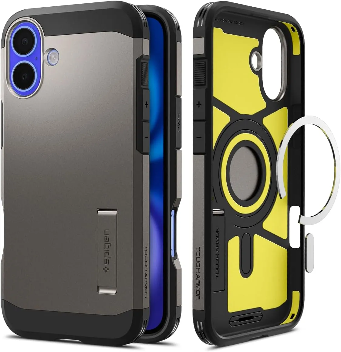 Spigen for iPhone 16 Case, Tough Armor (Ai) MagFit [Compatible with Magsafe] [Kickstand] [Military-Grade Protection] - Gunmetal