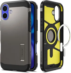 Spigen for iPhone 16 Case, Tough Armor (Ai) MagFit [Compatible with Magsafe] [Kickstand] [Military-Grade Protection] - Gunmetal