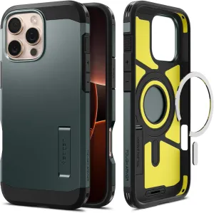 Spigen for iPhone 16 Pro Case, Tough Armor (Ai) MagFit [Compatible with Magsafe] [Kickstand] [Military-Grade Protection] - Abyss Green