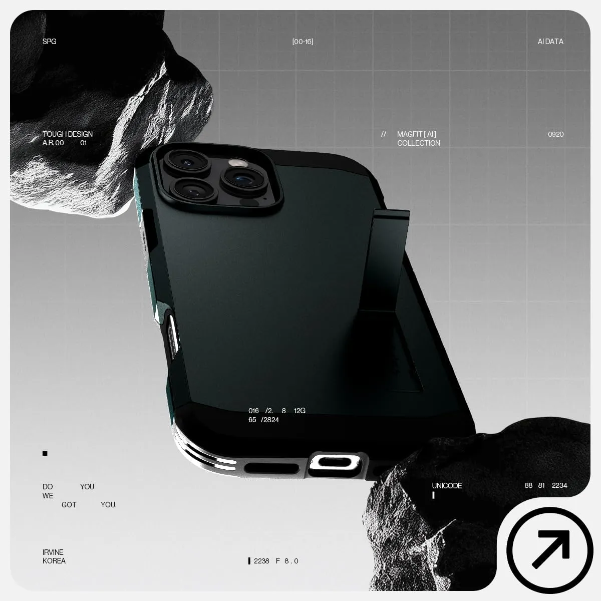 Spigen for iPhone 16 Pro Case, Tough Armor (Ai) MagFit [Compatible with Magsafe] [Kickstand] [Military-Grade Protection] - Abyss Green