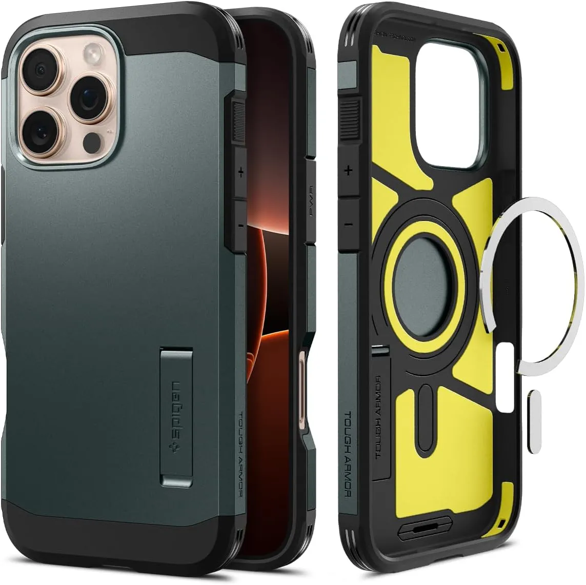 Spigen for iPhone 16 Pro Case, Tough Armor (Ai) MagFit [Compatible with Magsafe] [Kickstand] [Military-Grade Protection] - Abyss Green