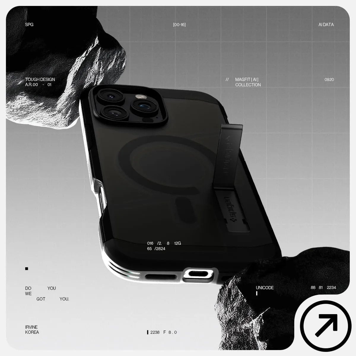 Spigen for iPhone 16 Pro Case, Tough Armor (Ai) MagFit [Compatible with Magsafe] [Kickstand] [Military-Grade Protection] - Frost Black