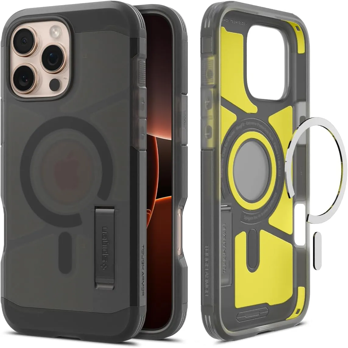 Spigen for iPhone 16 Pro Case, Tough Armor (Ai) MagFit [Compatible with Magsafe] [Kickstand] [Military-Grade Protection] - Frost Black