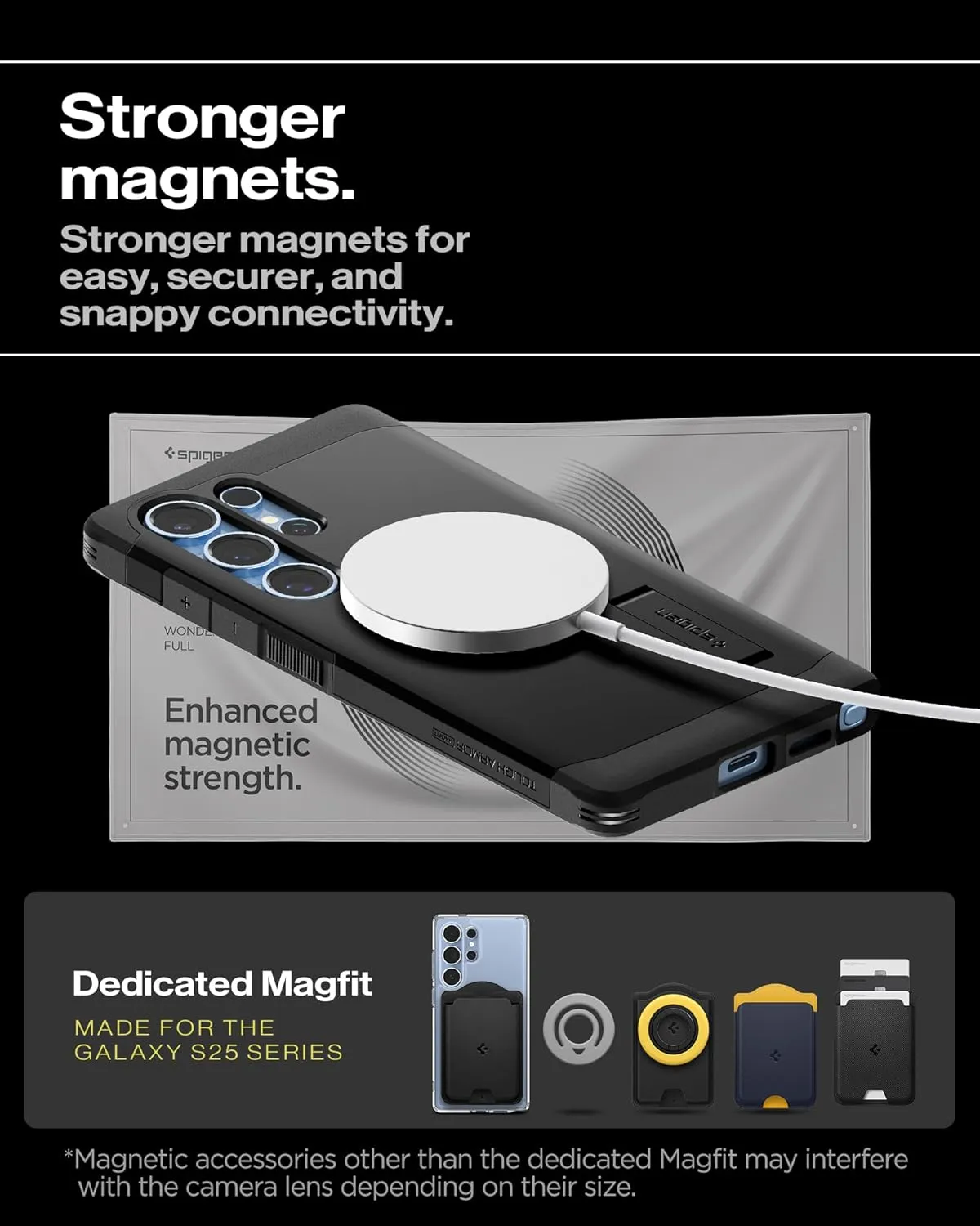 Spigen Tough Armor (Ai) MagFit Designed for Galaxy S25 Ultra Case [Kickstand] [Fast Wireless Charging] (2025) - Black
