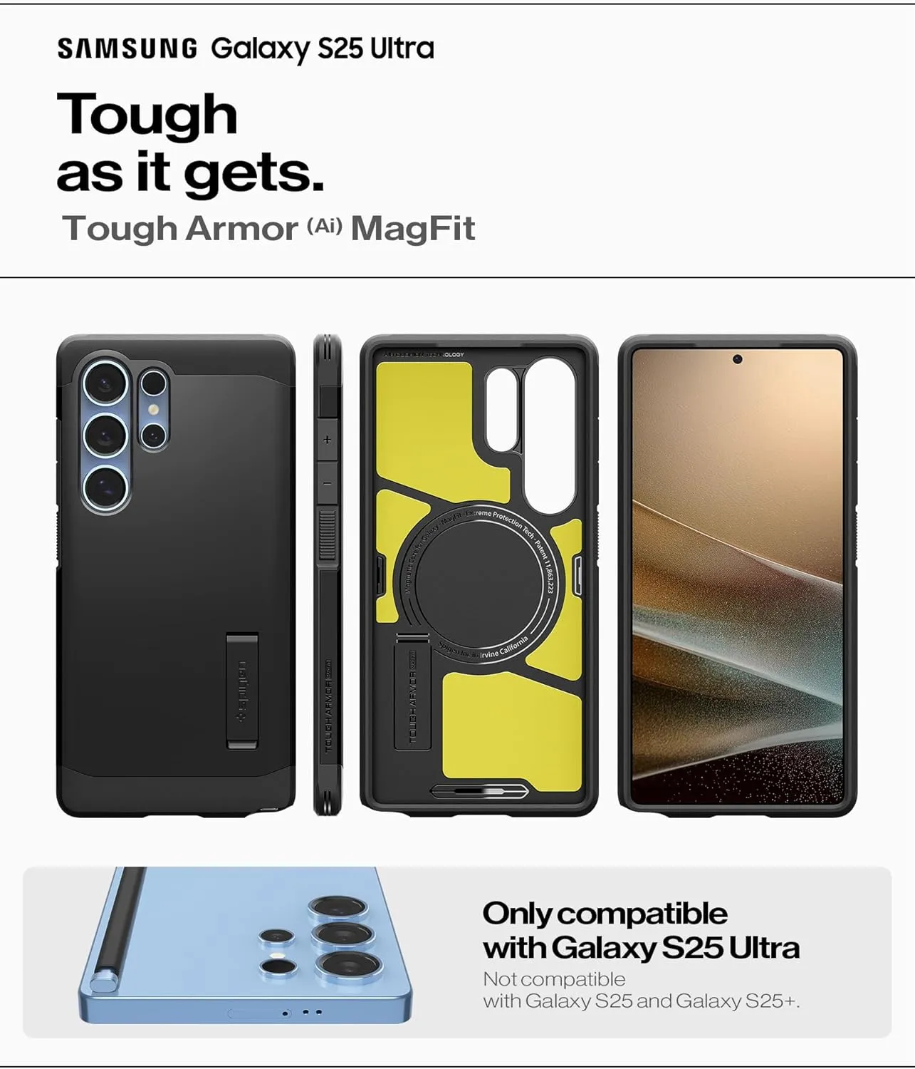 Spigen Tough Armor (Ai) MagFit Designed for Galaxy S25 Ultra Case [Kickstand] [Fast Wireless Charging] (2025) - Black