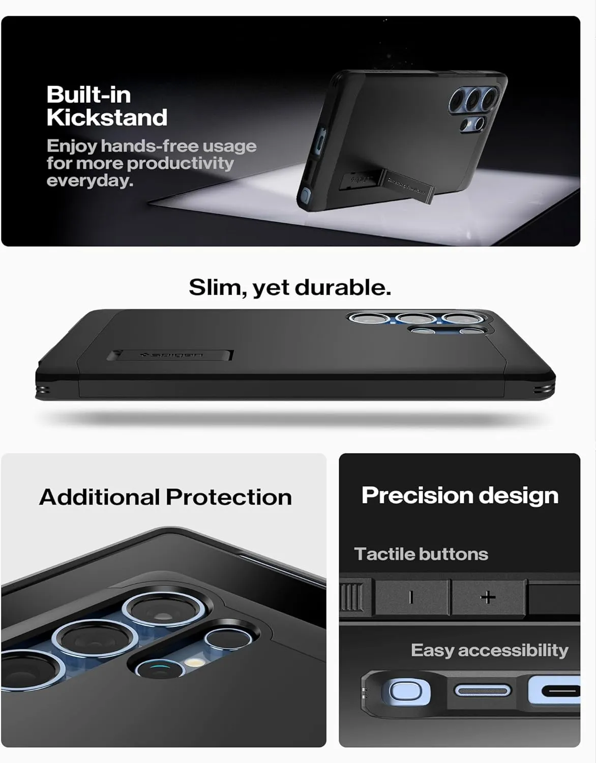 Spigen Tough Armor (Ai) MagFit Designed for Galaxy S25 Ultra Case [Kickstand] [Fast Wireless Charging] (2025) - Black