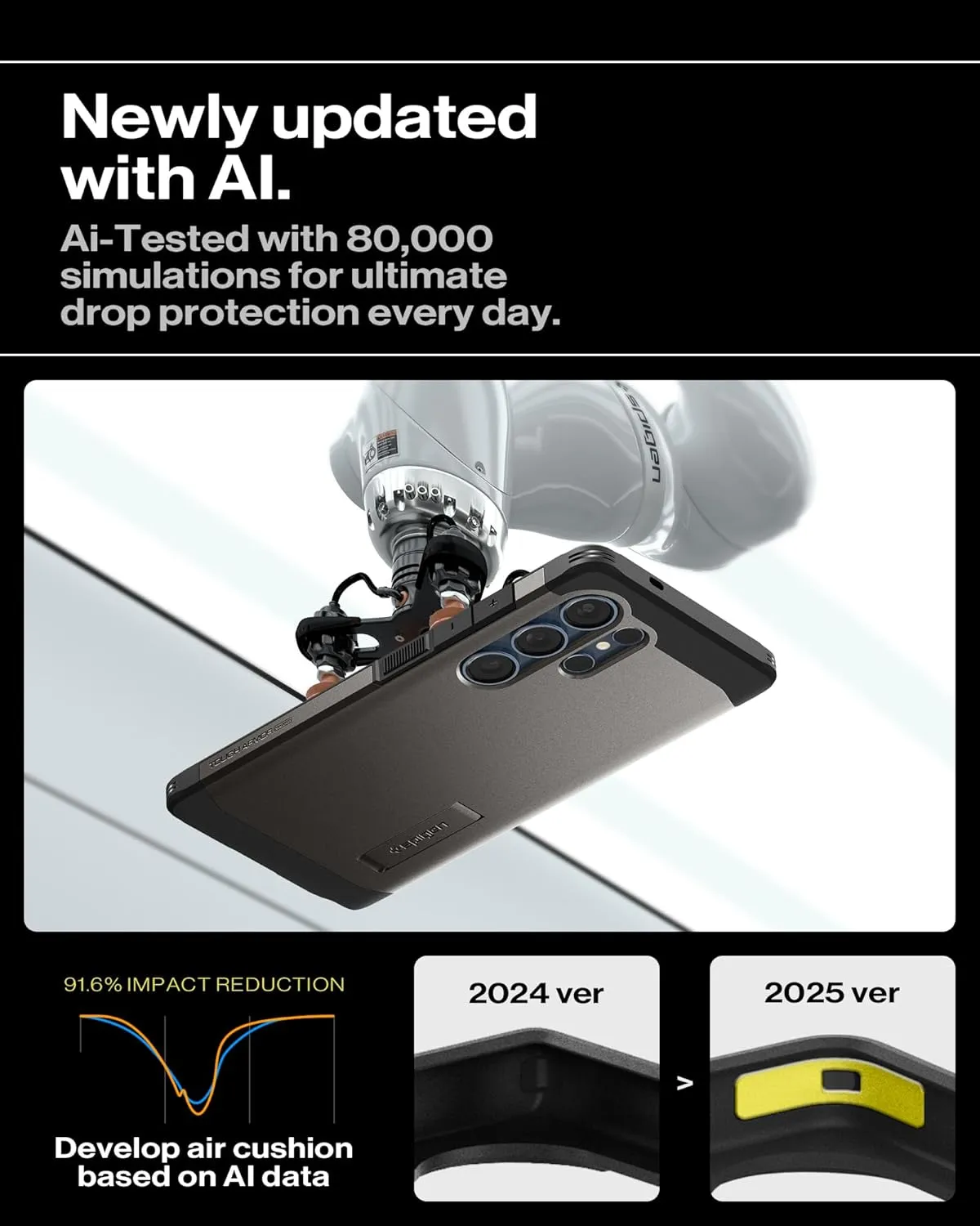 Spigen Tough Armor (Ai) MagFit Designed for Galaxy S25 Ultra Case [Kickstand] [Fast Wireless Charging] (2025) - Gunmetal