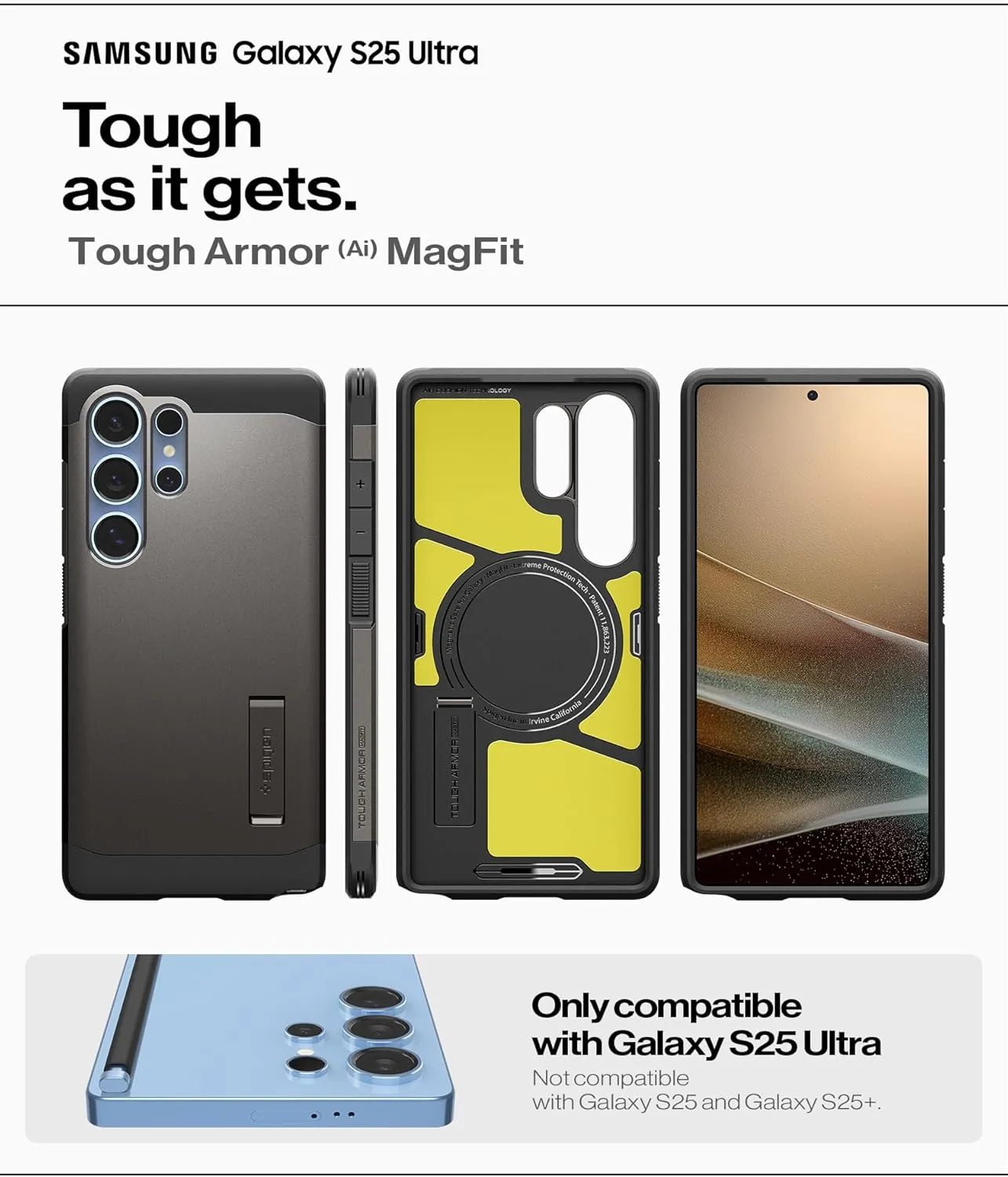 Spigen Tough Armor (Ai) MagFit Designed for Galaxy S25 Ultra Case [Kickstand] [Fast Wireless Charging] (2025) - Gunmetal