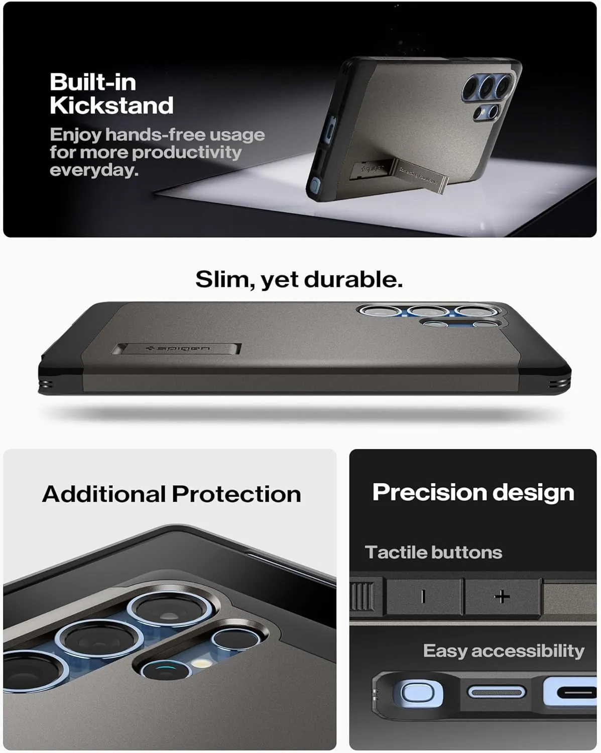 Spigen Tough Armor (Ai) MagFit Designed for Galaxy S25 Ultra Case [Kickstand] [Fast Wireless Charging] (2025) - Gunmetal