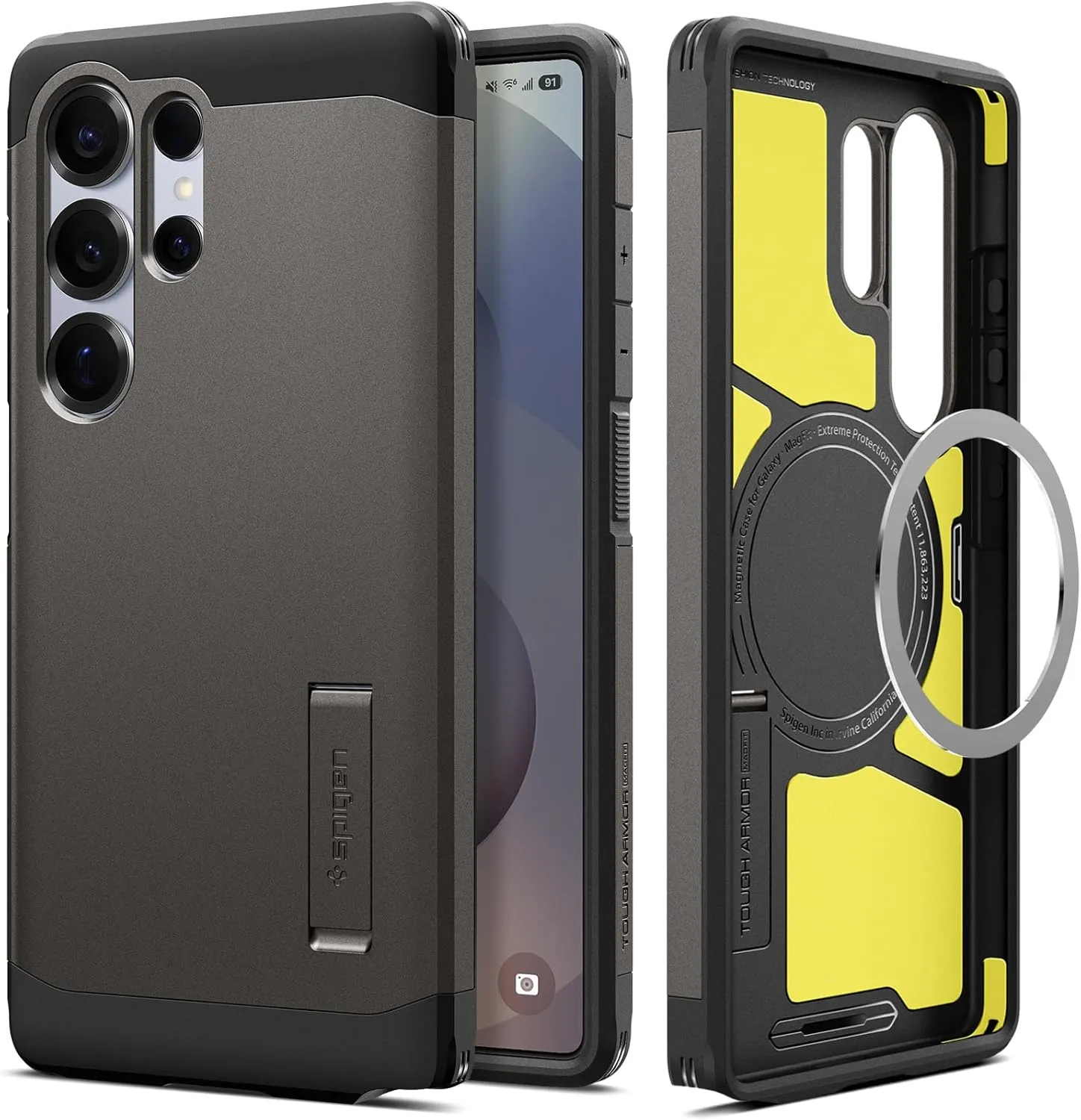 Spigen Tough Armor (Ai) MagFit Designed for Galaxy S25 Ultra Case [Kickstand] [Fast Wireless Charging] (2025) - Gunmetal