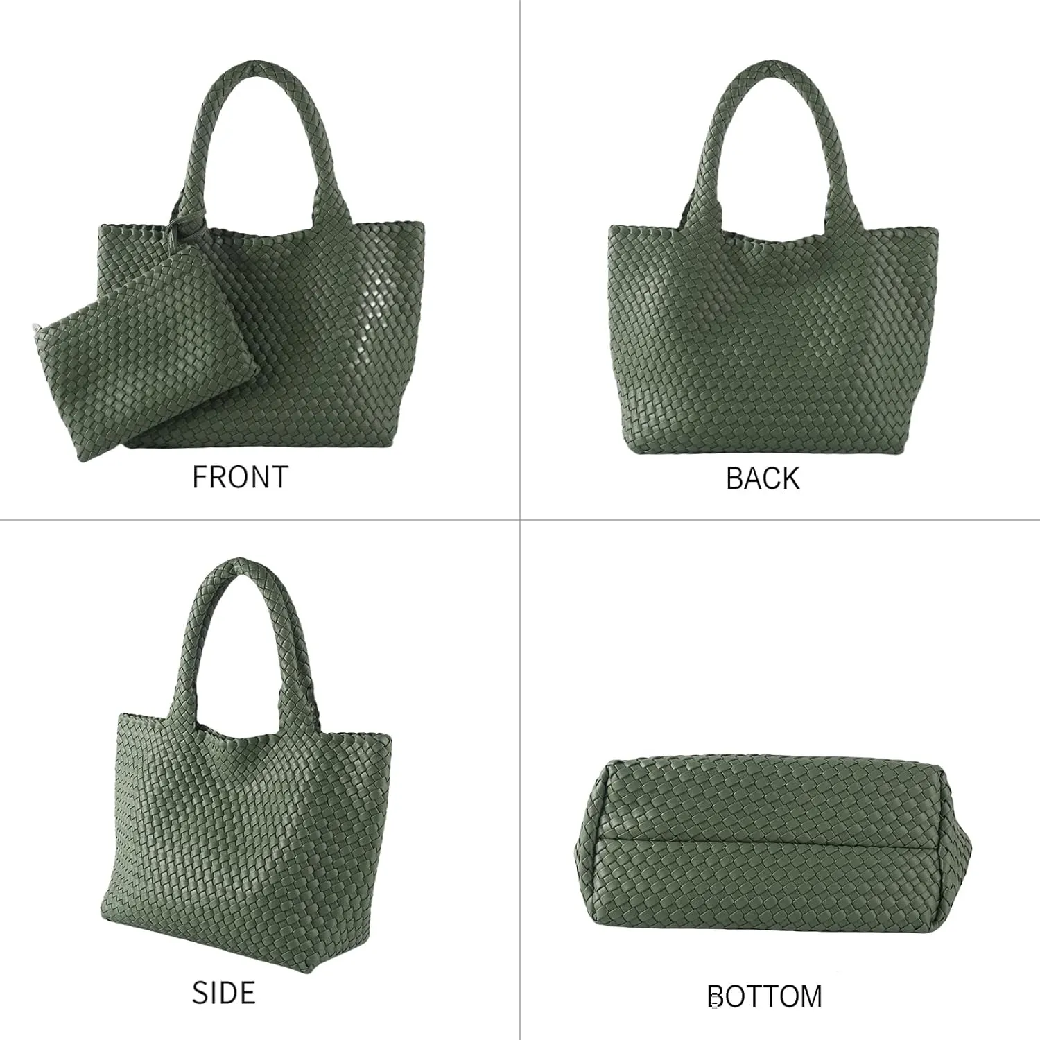 SporGenius Woven Bag for Women, Vegan Leather Tote Bag Large Summer Beach Travel Handbag with Handmade Purse