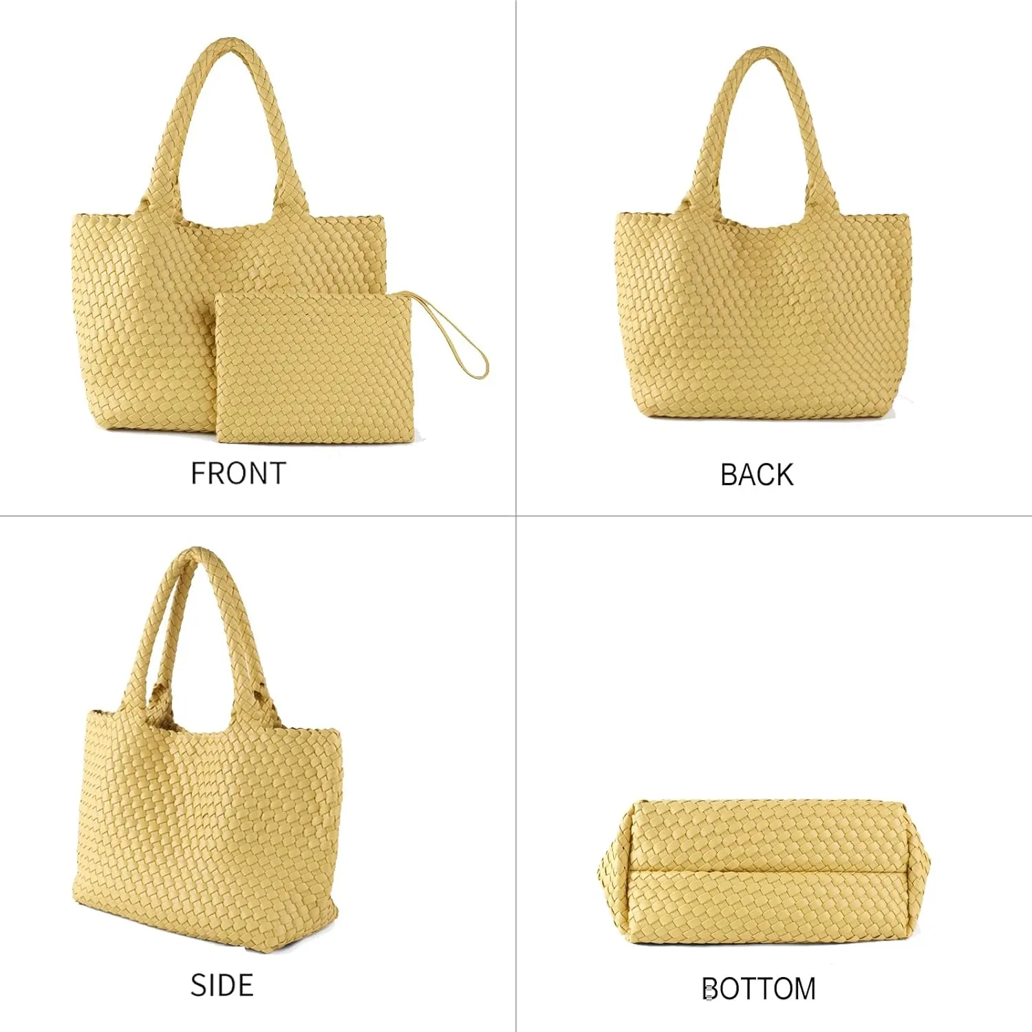 SporGenius Woven Tote Bag for Women, Vegan Leather Beach Bags with Small Purse, Large Travel Top Handle Handbags