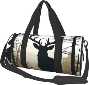 Sports Gym Bag for Women Men Travel Duffel Bag Tote Weekender Bag Carry on Overnight Bag for Travel Swimming Fitness Workout Sports Deer Silhouette Duffle Bag