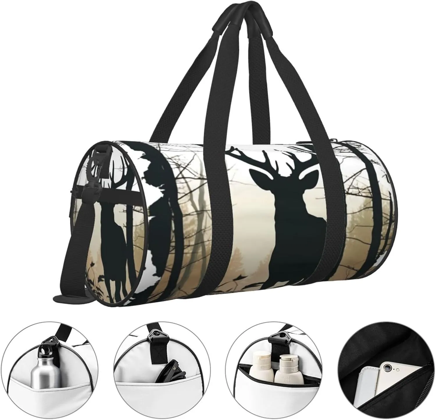 Sports Gym Bag for Women Men Travel Duffel Bag Tote Weekender Bag Carry on Overnight Bag for Travel Swimming Fitness Workout Sports Deer Silhouette Duffle Bag