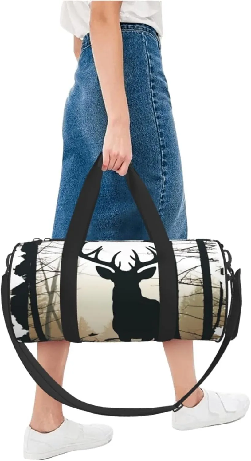 Sports Gym Bag for Women Men Travel Duffel Bag Tote Weekender Bag Carry on Overnight Bag for Travel Swimming Fitness Workout Sports Deer Silhouette Duffle Bag