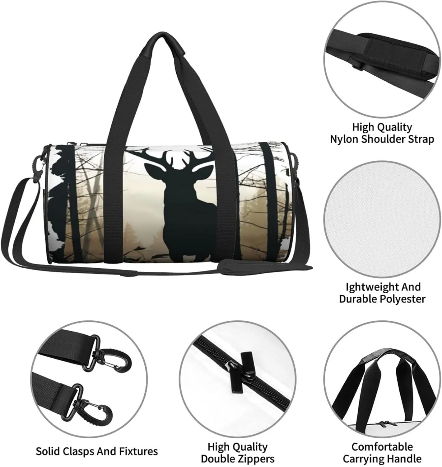 Sports Gym Bag for Women Men Travel Duffel Bag Tote Weekender Bag Carry on Overnight Bag for Travel Swimming Fitness Workout Sports Deer Silhouette Duffle Bag