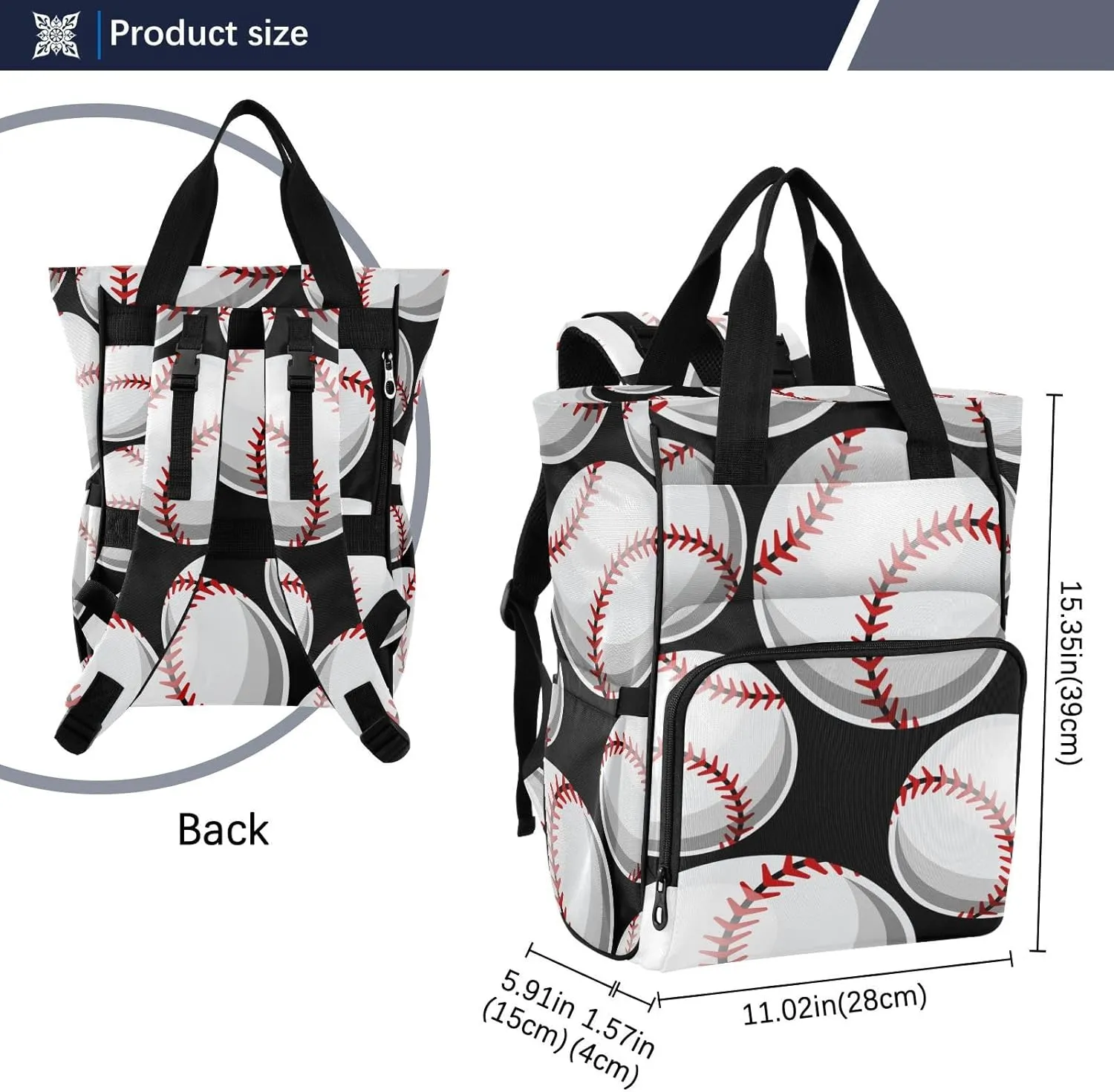 SPRIPORT Baseball Softball Graphics Diaper Bag Backpack for Baby Boys Girls Travel Tote with Stroller Straps & Bottle Storage Large Travel Diaper Backpack for Shopping Hiking Traveling Moms