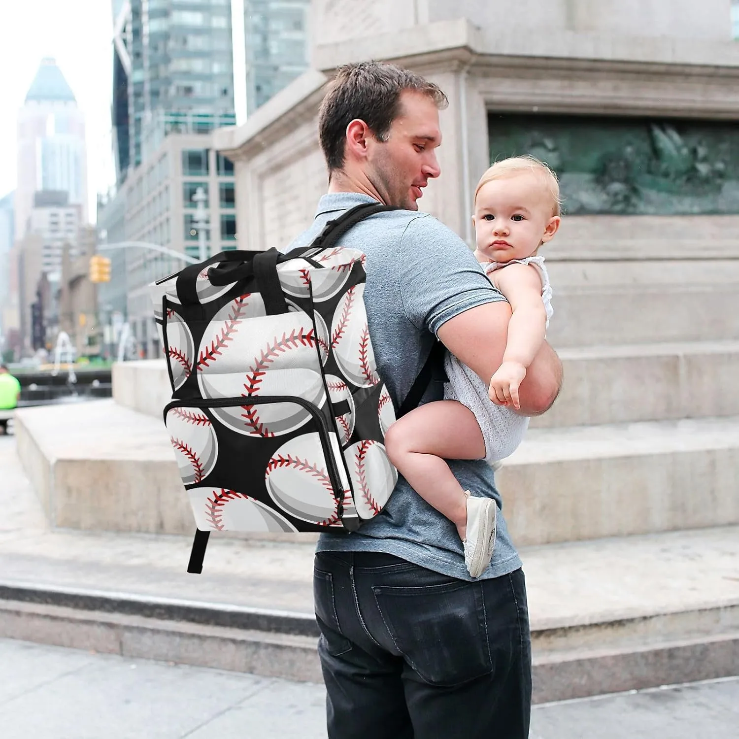 SPRIPORT Baseball Softball Graphics Diaper Bag Backpack for Baby Boys Girls Travel Tote with Stroller Straps & Bottle Storage Large Travel Diaper Backpack for Shopping Hiking Traveling Moms