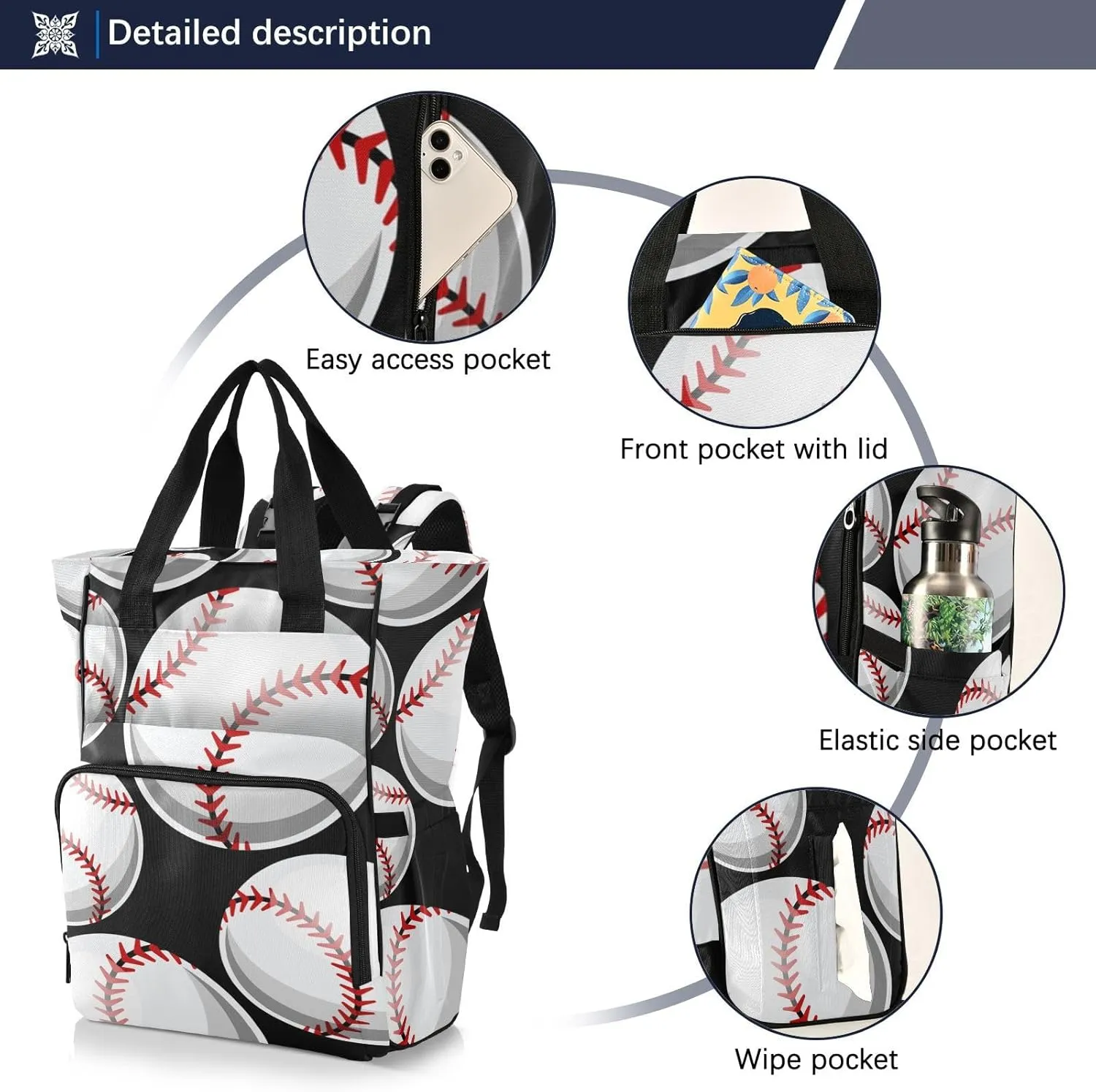 SPRIPORT Baseball Softball Graphics Diaper Bag Backpack for Baby Boys Girls Travel Tote with Stroller Straps & Bottle Storage Large Travel Diaper Backpack for Shopping Hiking Traveling Moms