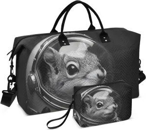 Squirrel Astronaut Black White Duffel Bag for Traveling, Gym Bags with Multiple Interior Pockets for Women Men Toiletry Purse Included 20.5”x 1.9” x 13.8”