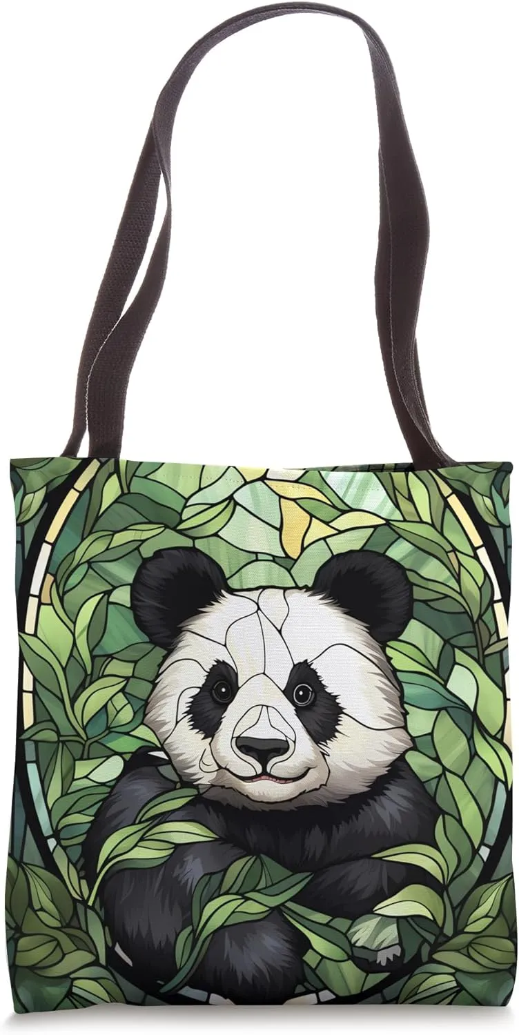 Stained Glass Chronicles of Panda Wonders Tote Bag
