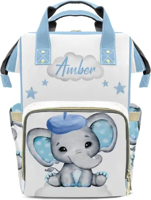 Star Elephant Blue Personalized Diaper Bags Waterproof Backpack Shoulder Daypack for Mother's Day Gifts