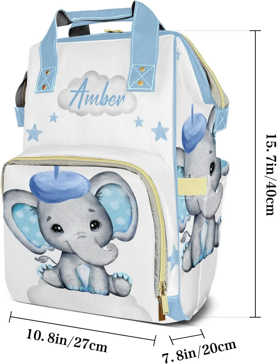 Star Elephant Blue Personalized Diaper Bags Waterproof Backpack Shoulder Daypack for Mother's Day Gifts