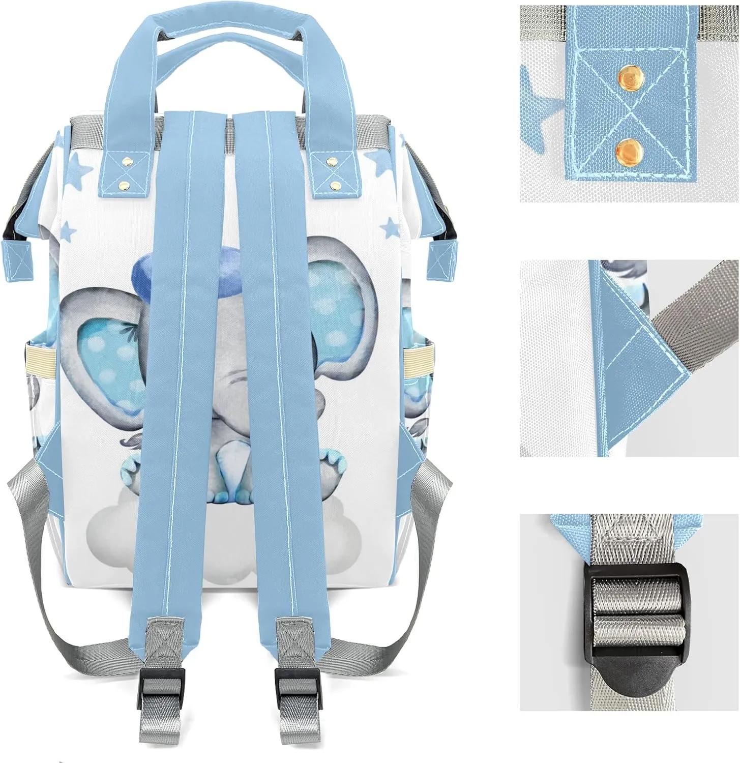 Star Elephant Blue Personalized Diaper Bags Waterproof Backpack Shoulder Daypack for Mother's Day Gifts