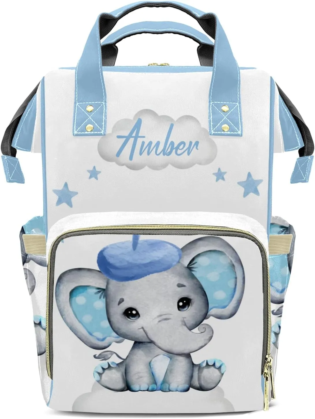 Star Elephant Blue Personalized Diaper Bags Waterproof Backpack Shoulder Daypack for Mother's Day Gifts