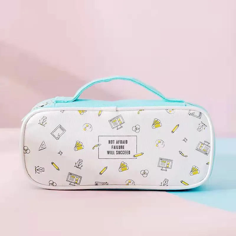Stationary Pen Storage Bag Pen Pencil Bag Multi Layer Large Capacity Cosmetic Travel Storage Bag Simple Plaid Pencil Case