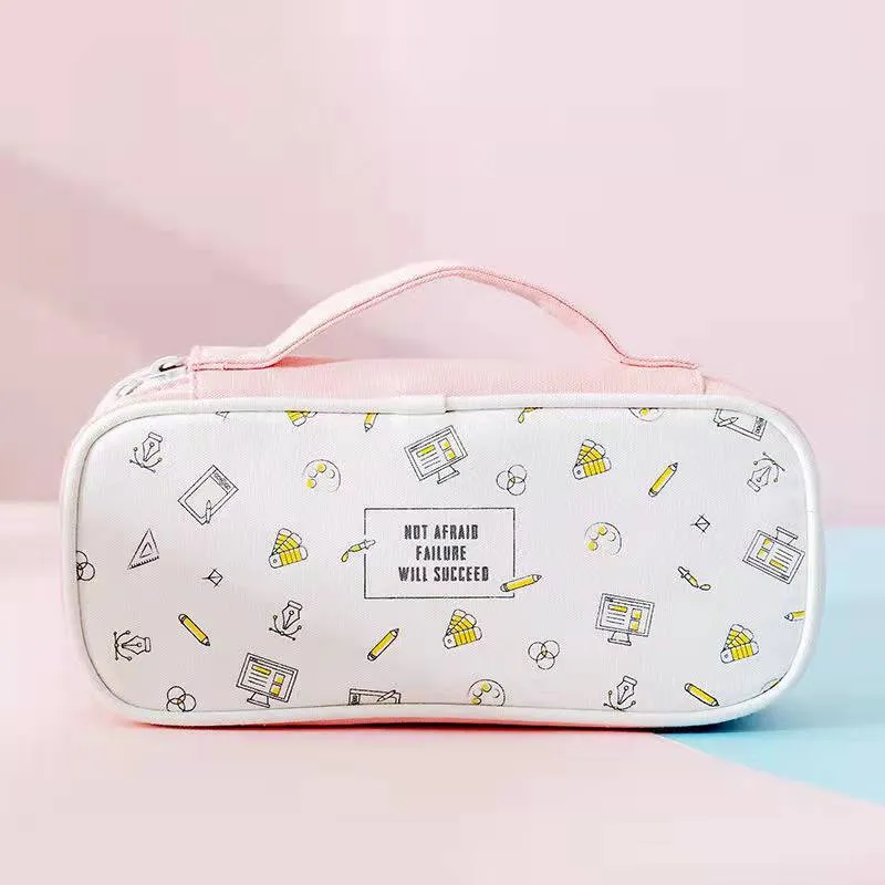 Stationary Pen Storage Bag Pen Pencil Bag Multi Layer Large Capacity Cosmetic Travel Storage Bag Simple Plaid Pencil Case
