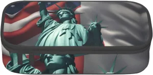 Statue of Liberty Flag Print Multifunctional Pencil Case Stationery Storage Bag Supplies Cosmetic Items Adults