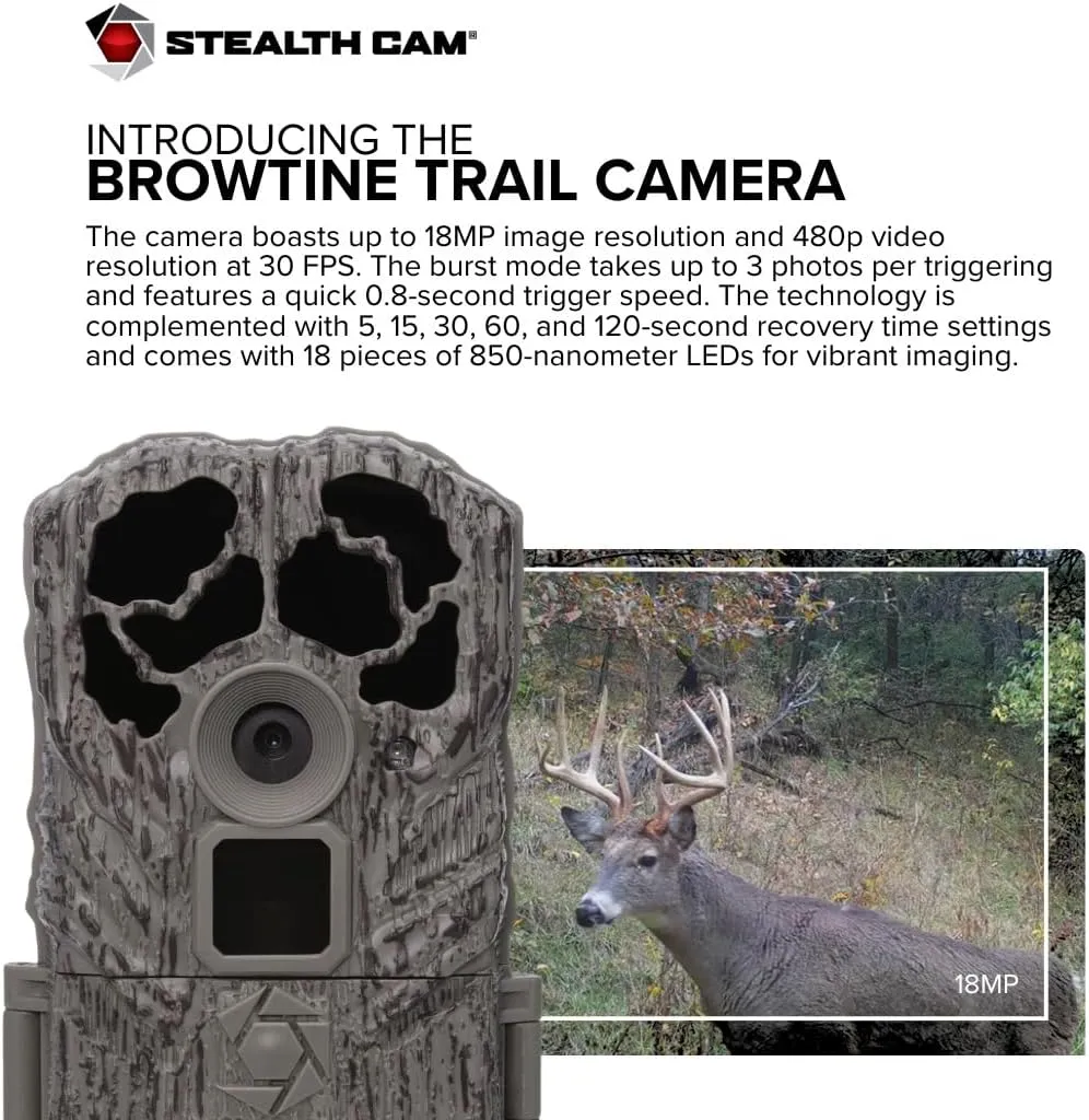 Stealth Cam Browtine 18MP Digital Trail Camera Combo with SD Card and Batteries Bundle with Focus Card Reader (6 Pack)