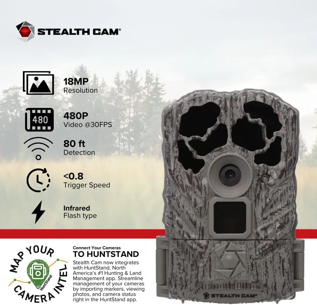Stealth Cam Browtine 18MP Digital Trail Camera Combo with SD Card and Batteries Bundle with Focus Card Reader (6 Pack)