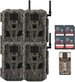 Stealth Cam Fusion MAX 2.0 36MP Cellular Wireless Trail Camera (4-Pack) Bundle with 32 GB Memory Card and Card Reader