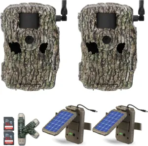 Stealth Cam Fusion X 26 MP and 1080P at 30FPS Video (Wireless Hunting Trail Camera) with Night Vision (AT&T and Verizon) Bundle with Card Reader, 32GB SD Card and Solar Panel (2-Pack) (7 Items)