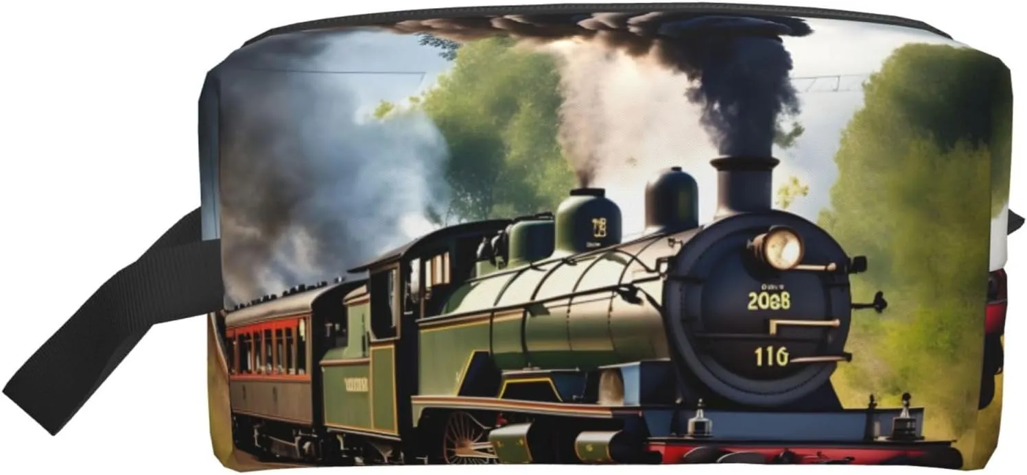 Steam Little Train Print Large Capacity Zippered Storage Bag Travel Cosmetic Organizer for Toiletries Makeup