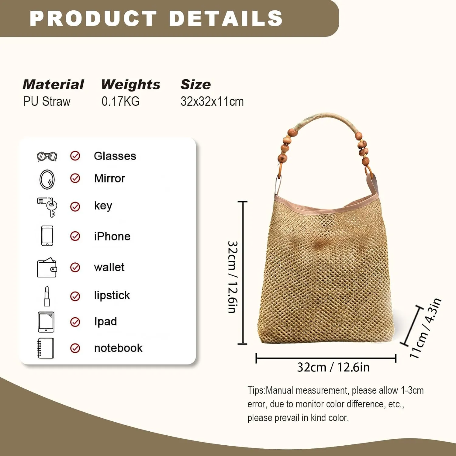 Straw Beach Bags for Women, Large Woven Tote Bag Summer Raffia Mesh Handbags Foldable Beach Purse for Women