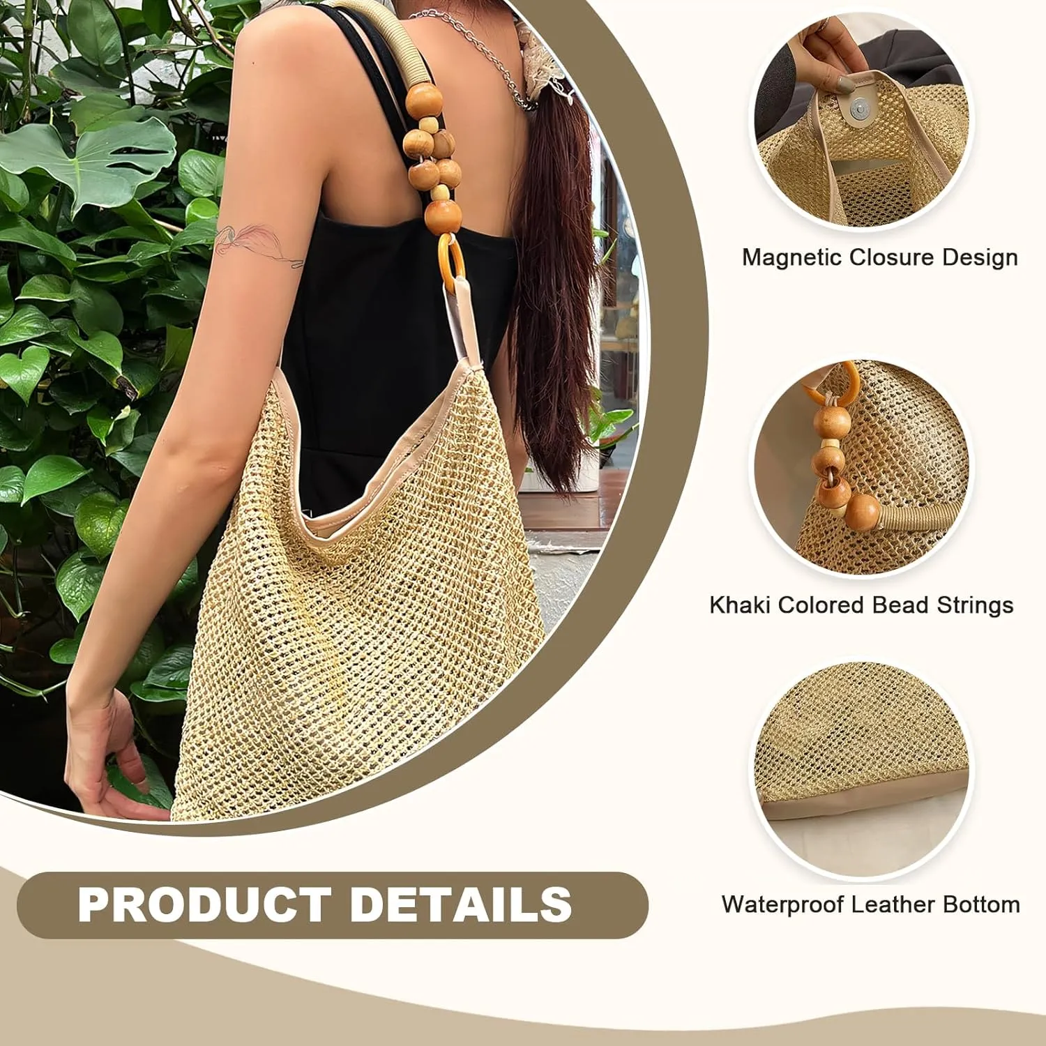 Straw Beach Bags for Women, Large Woven Tote Bag Summer Raffia Mesh Handbags Foldable Beach Purse for Women