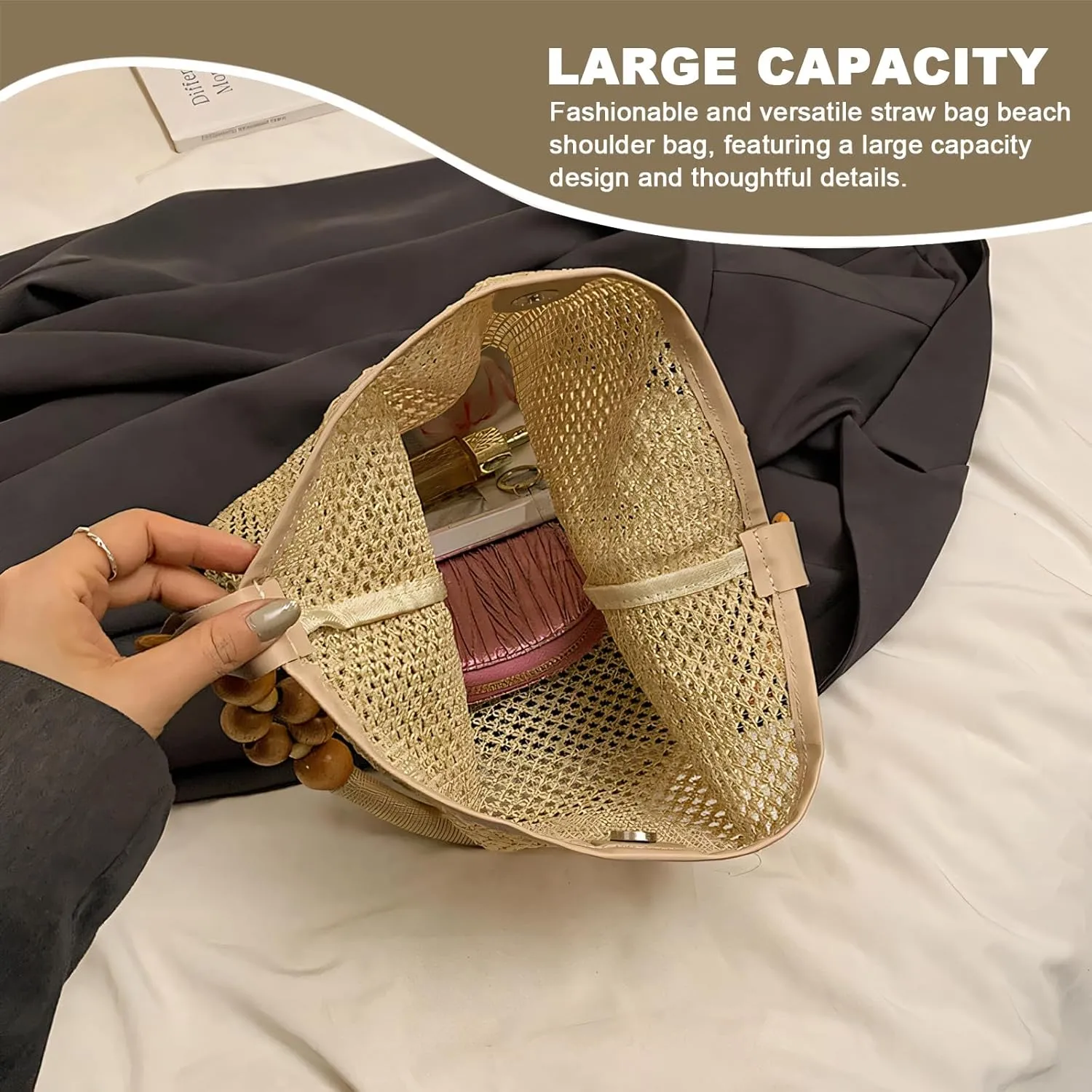 Straw Beach Bags for Women, Large Woven Tote Bag Summer Raffia Mesh Handbags Foldable Beach Purse for Women