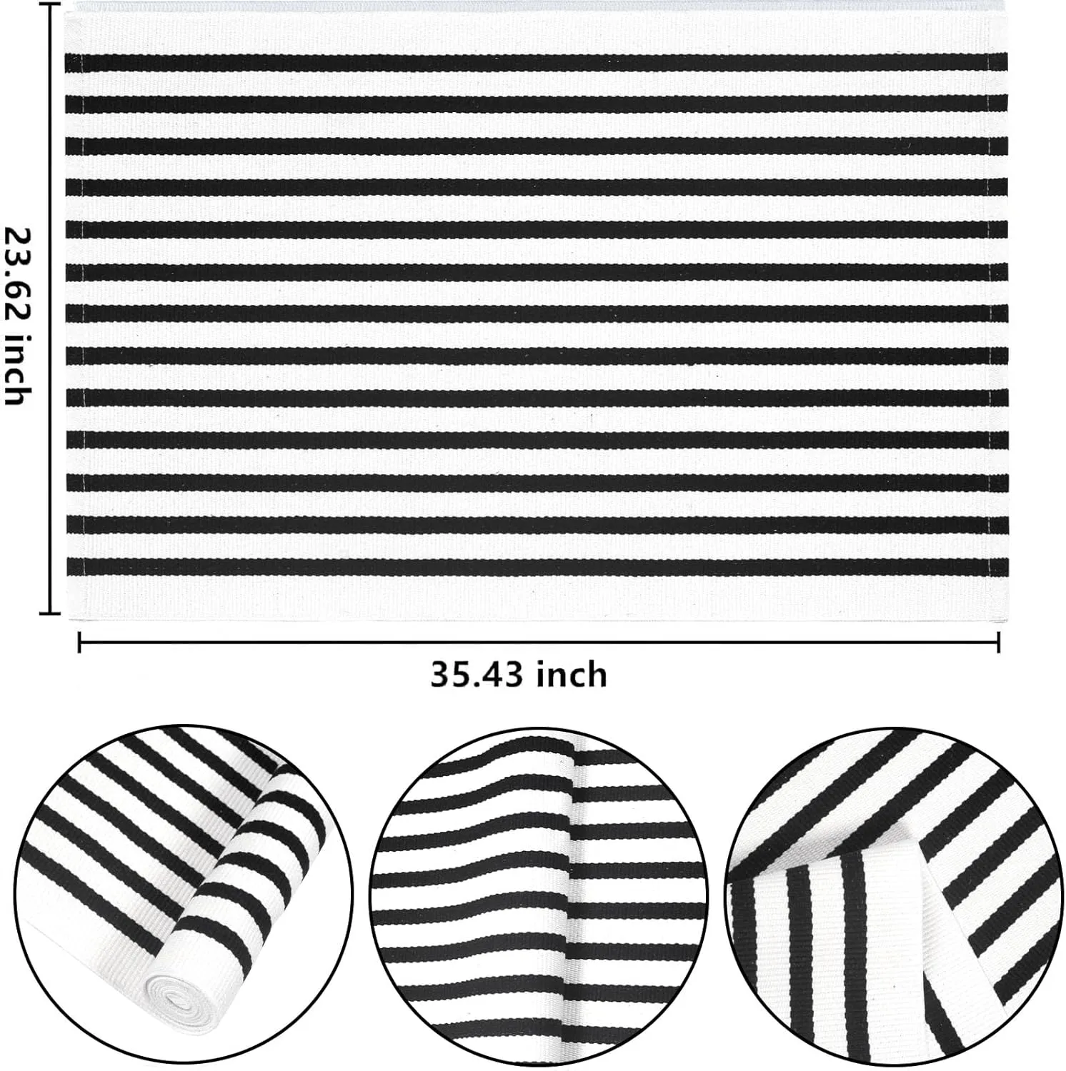 Striped Layered Doormat 24'' x 35'' Black and White Striped Rug Front Porch Machine Washable Indoor Outdoor Doormat for Front Porch Hand-Woven Entryway Mat for Laundry/Bathroom/Bedroom