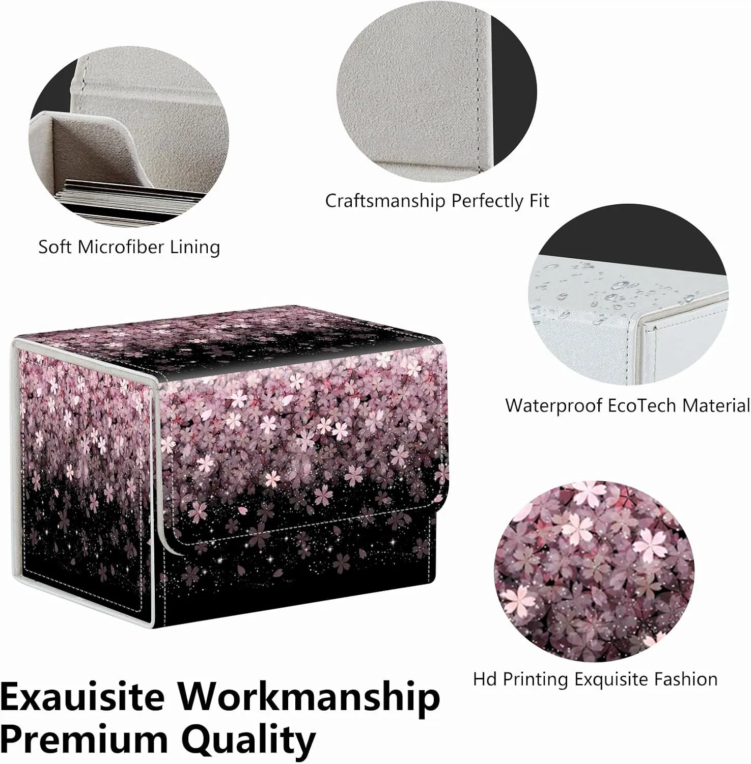 Strong Magnet Card Case Deck Box Mtg Card Box Playing Card Box Magic Deck Box Tcg Up to 200 Cards Creative Pattern Trading Card Storage Box for Collectible Card Games, Pink Cherry Blossom