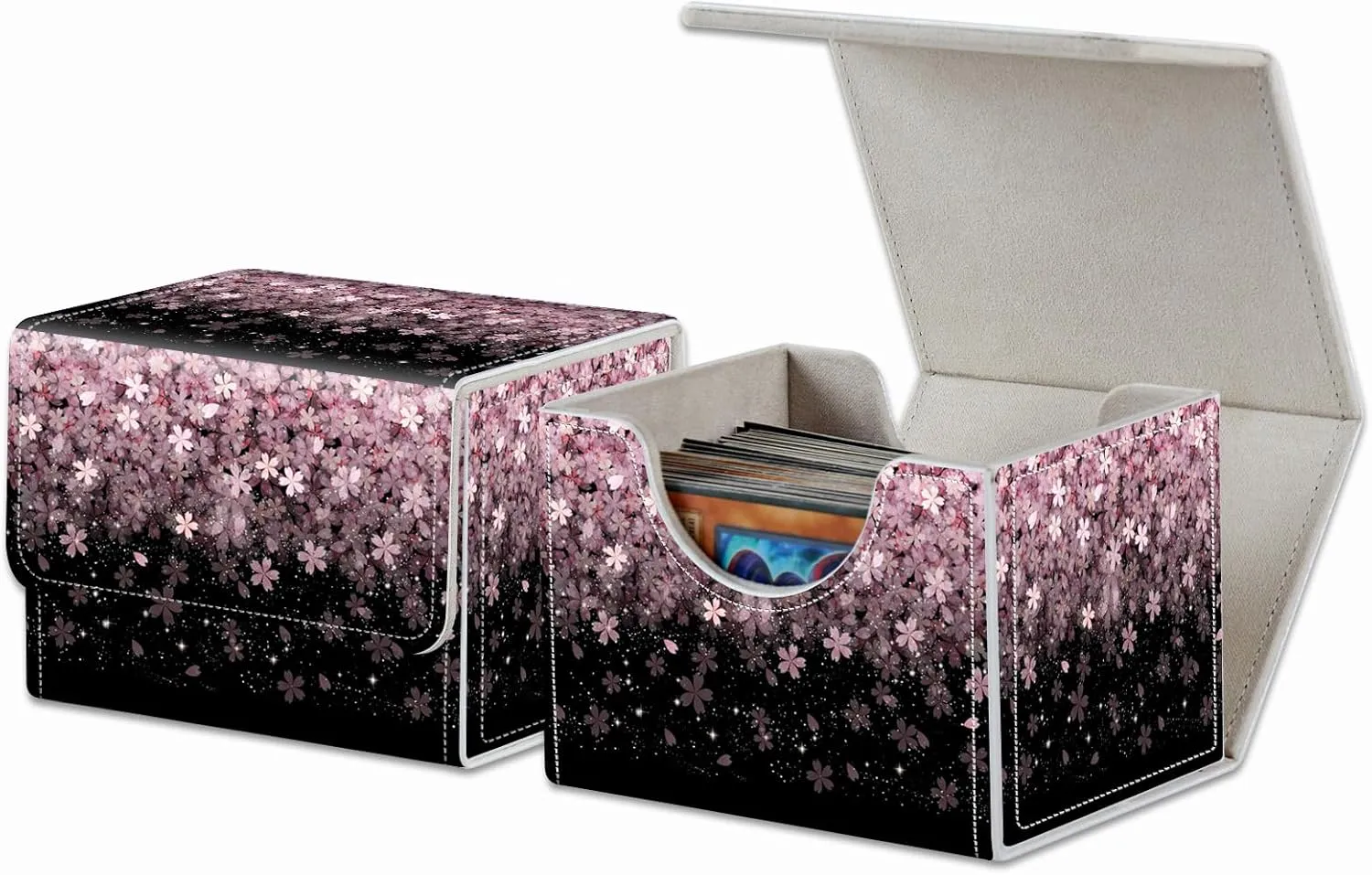 Strong Magnet Card Case Deck Box Mtg Card Box Playing Card Box Magic Deck Box Tcg Up to 200 Cards Creative Pattern Trading Card Storage Box for Collectible Card Games, Pink Cherry Blossom