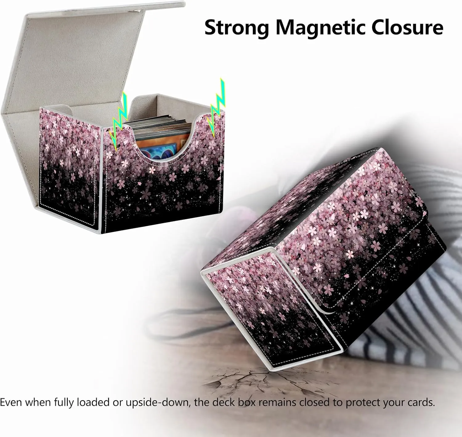 Strong Magnet Card Case Deck Box Mtg Card Box Playing Card Box Magic Deck Box Tcg Up to 200 Cards Creative Pattern Trading Card Storage Box for Collectible Card Games, Pink Cherry Blossom