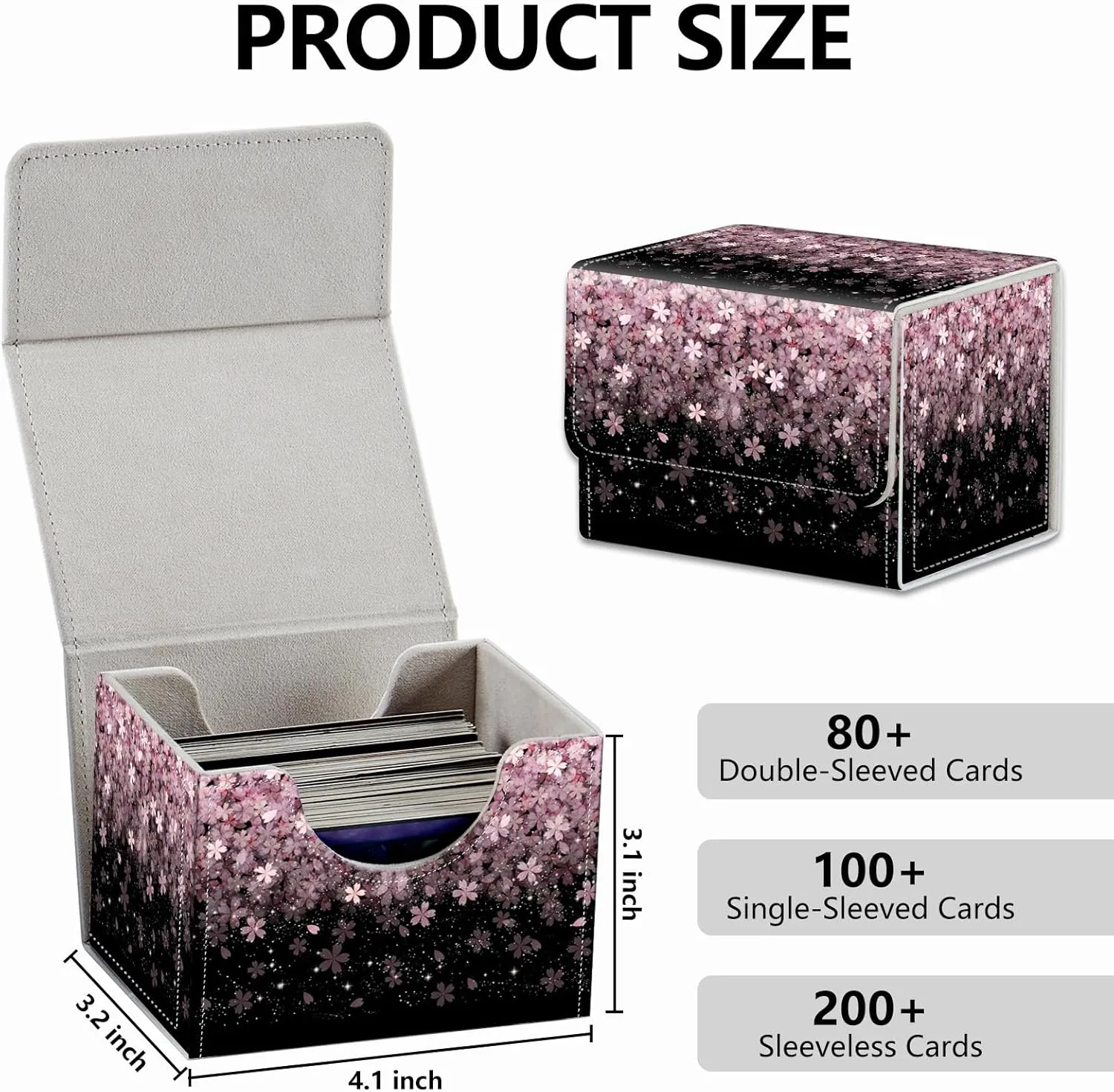 Strong Magnet Card Case Deck Box Mtg Card Box Playing Card Box Magic Deck Box Tcg Up to 200 Cards Creative Pattern Trading Card Storage Box for Collectible Card Games, Pink Cherry Blossom