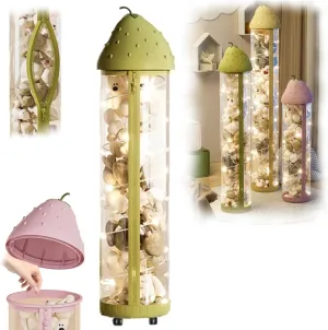 Stuffed Animal Toy Storage Tube, Stuffed Animal Storage Tube with Zipper, Clear Stuffed Animal Display Tube with 360° Wheels and LED lights, Dust-proof Toy Tower Storage (Green, Medium-56IN)