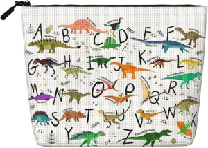 Stylish Learning Alphabets with Dinosaurs Print Work Bag Essentials Single-layer Makeup Bag Travel Cosmetic Organizer Large Capacity