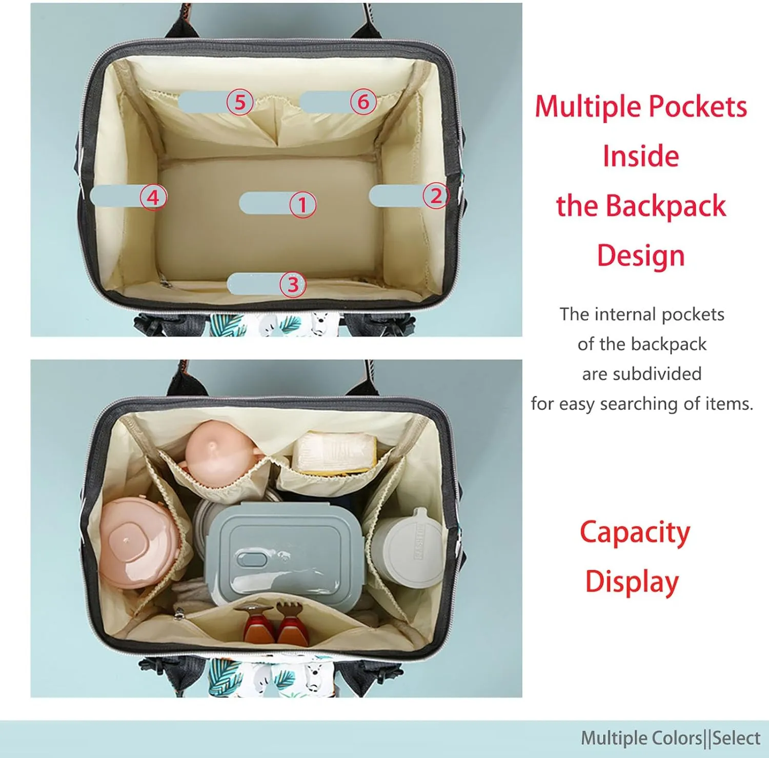 Stylish Print Diaper Bag Backpack Mama Baby Anti Theft Travel Bag with Insulated Pockets Dry Wet Separation Pocket (Grey Cat)