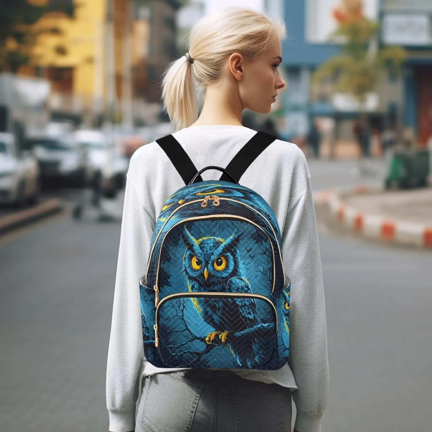 SUABO Fierce-looking Owl Backpack Purse Ladies Rucksack Travel Shoulder Bag Casual Daily Backpack