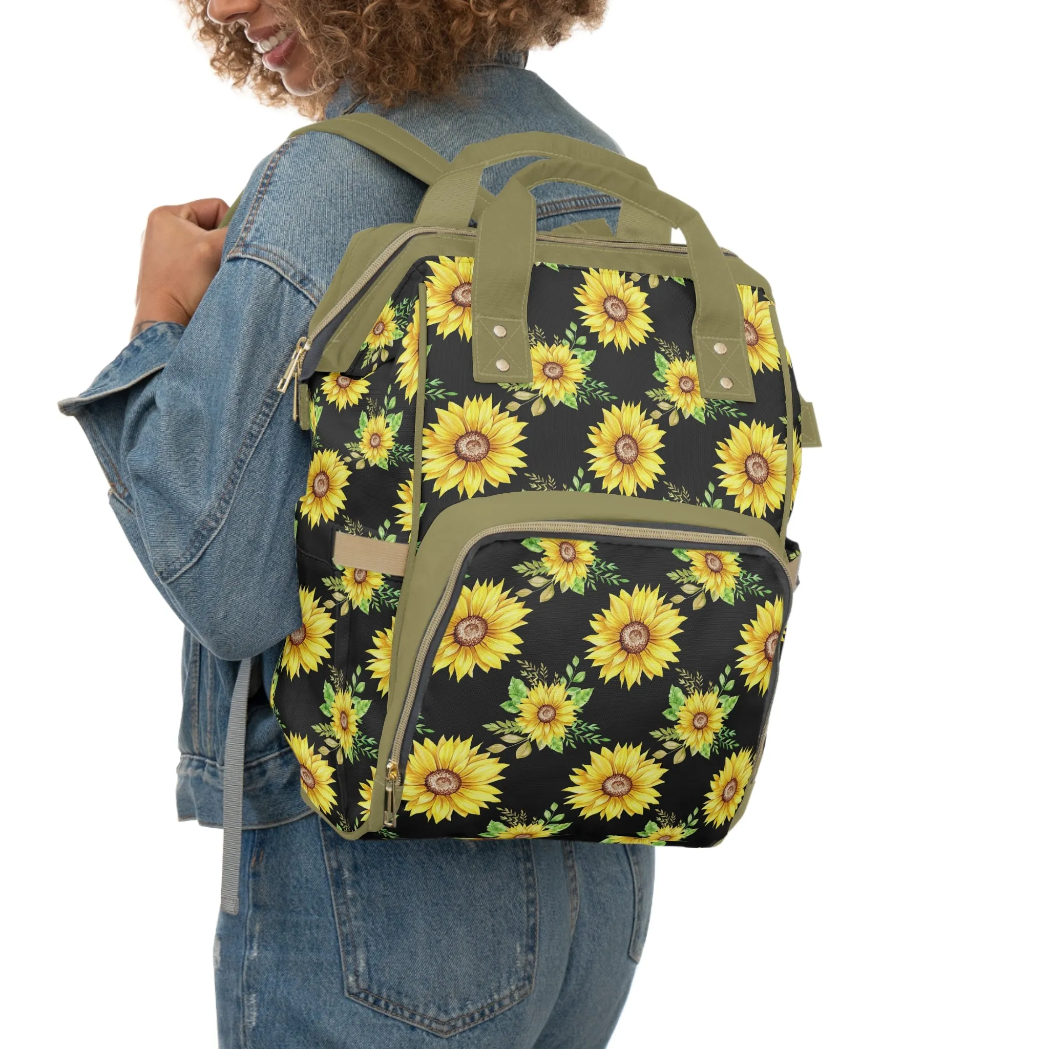 Sunflower Diaper Backpack - Bright & Multifunctional Baby Bag with Sunflower Design, Perfect for Nature-Loving Parents